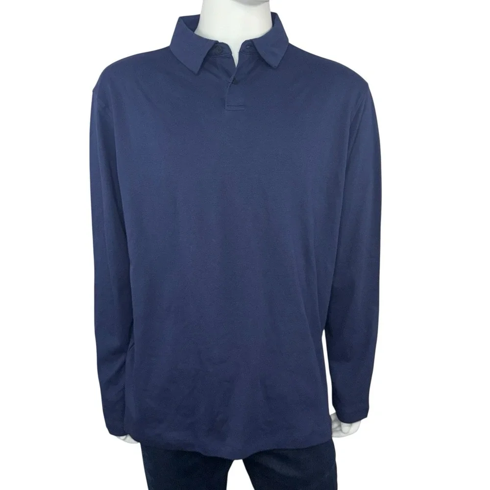 NWT Banana‎ Republic Men's Long Sleeve Luxe Touch Polo Navy Blue Size XXL